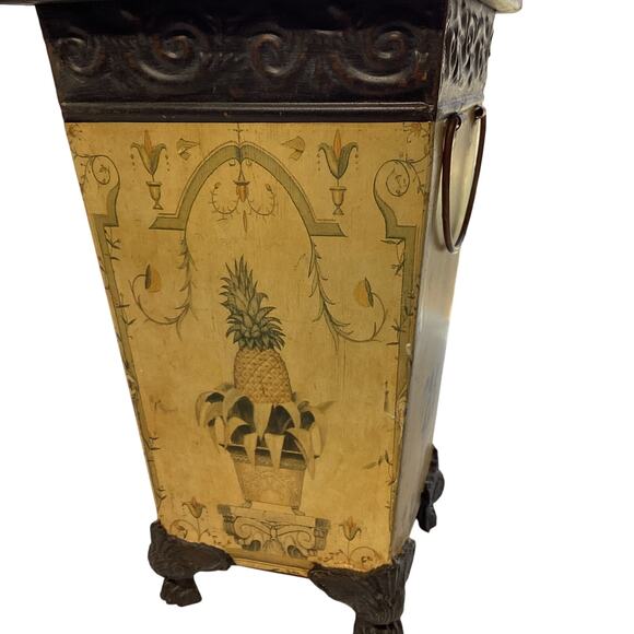 Footed metal planter, yellow, French style, pineapple - Picture 3 of 8